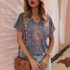 Modisches Bedrucktes Damen Kurzarm V-Ausschnitt Oberteil Vielseitige T-Shirts Damen