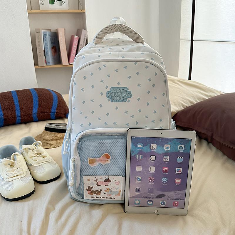 Women's Large Capacity Backpack Color Block Student Schoolbag Girls Stars Print Backpack