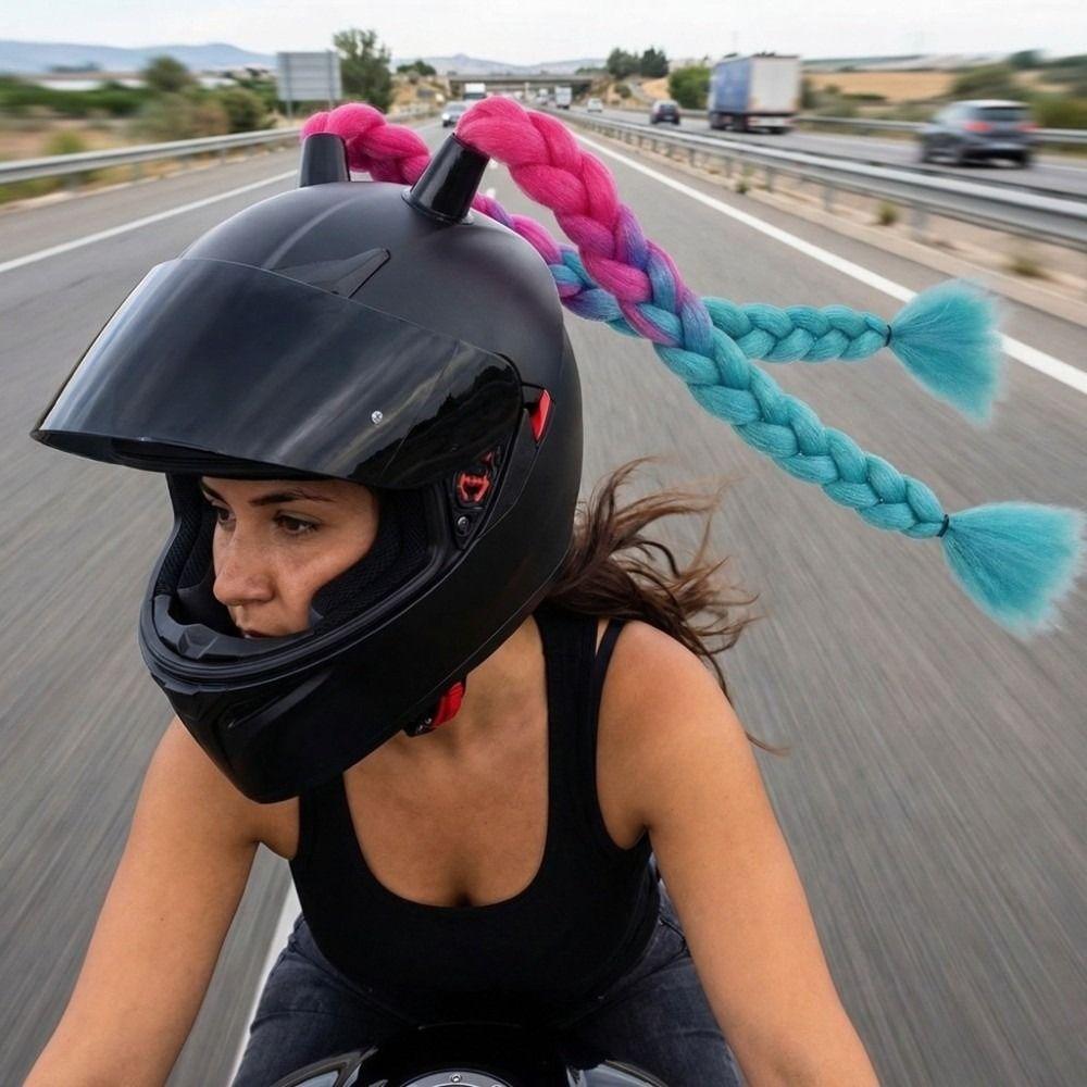 2pcs/pair Helmets Decor Woman Braids Wig With Sucker Twist Dual Pigtail Ponytail for Motor Bike