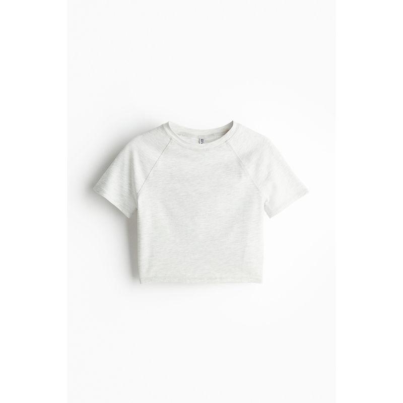 

HM Women s T-shirt Autumn Soft Cotton Silm Plaid Raglan Sexy Short Top 1201712 Mixed light gray 155/80(XS)