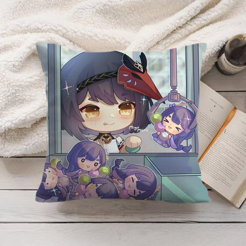 Kujo Sara Cute Genshin Impact Cushion Cover Silky Short Plush Invisible Zipper Dustproof Sofa Pillow Case For Home Decor