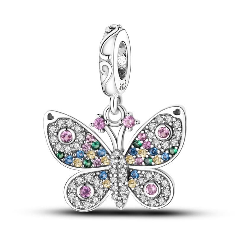 Charms Bead Copper Pink Butterfly Luminous Firefly Dangle Fit Pandora Bracelet Necklace Diy Jewelry
