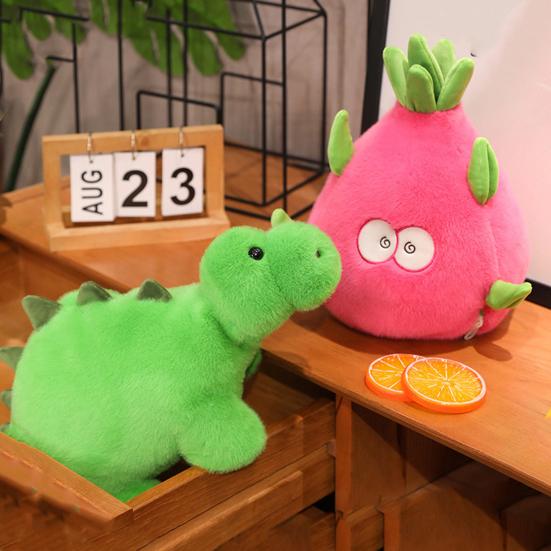 Dinosaur Plush Toy Reversible Dragon Fruit Plushie Transformable Stuffed Dino Doll Pillow Home Office Bedroom Decoration Kids Adults Gift