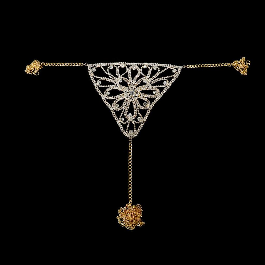 Europäischer & Amerikanischer Trendiger Strass-Bikini & String-Set mit Funkelnder Körperkette für Nachtclubs & Strände