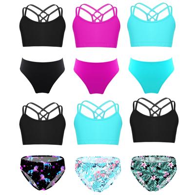 Kids Two Piece Activewear Athletic Tracksuit Set Girls Tankini Short Swimsuit Bikini with Swimsuit Swimwear Gymnastics Outfits