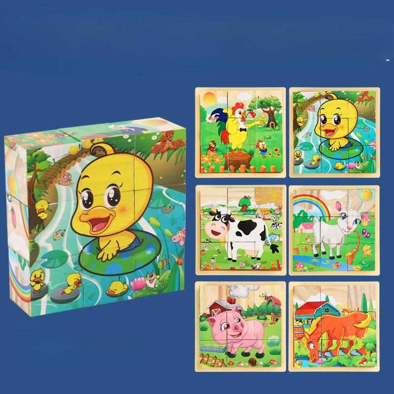 3D Wooden Puzzle – Educational Flip & Build Blocks for Kindergarten Kids