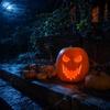 Blown Molded Halloween Pumpkin Decoration with Glowing Cutout Design for Party Decor