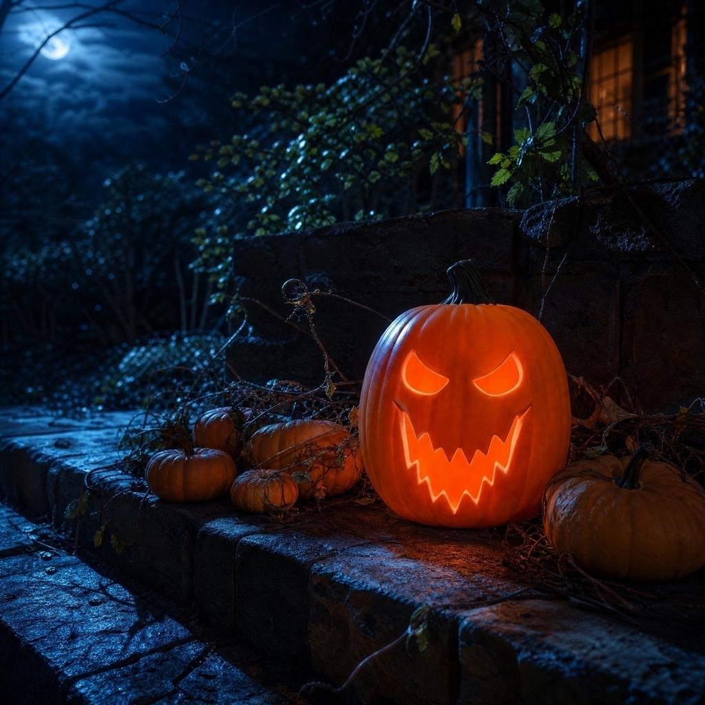 Blown Molded Halloween Pumpkin Decoration with Glowing Cutout Design for Party Decor