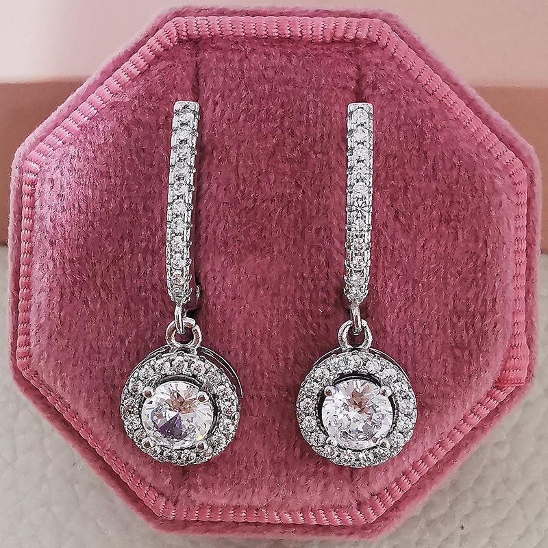 

Креативные ретро серьги-пусеты с цирконами: Классический, Круглый, Полностью бриллиантовый для женщин (E5608) белый