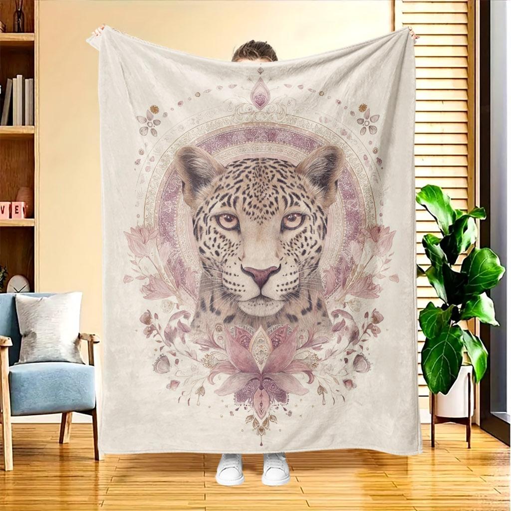 1pc Leopard Print Blanket Suitable for All-Season Cooling Bedspread, Soft Flannel Bed Cover with HD Digital Multicolor Print, Quilted Skin-Friendly Po