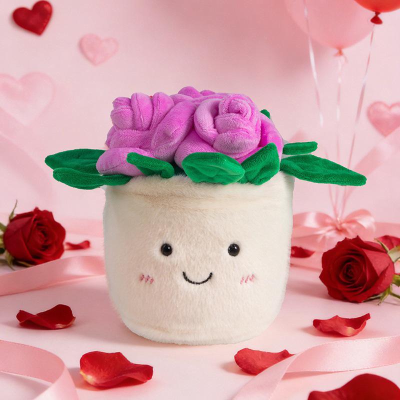 Cartoon Rose Plush Toy Couple Desktop Ornament - Valentine's Day Gift