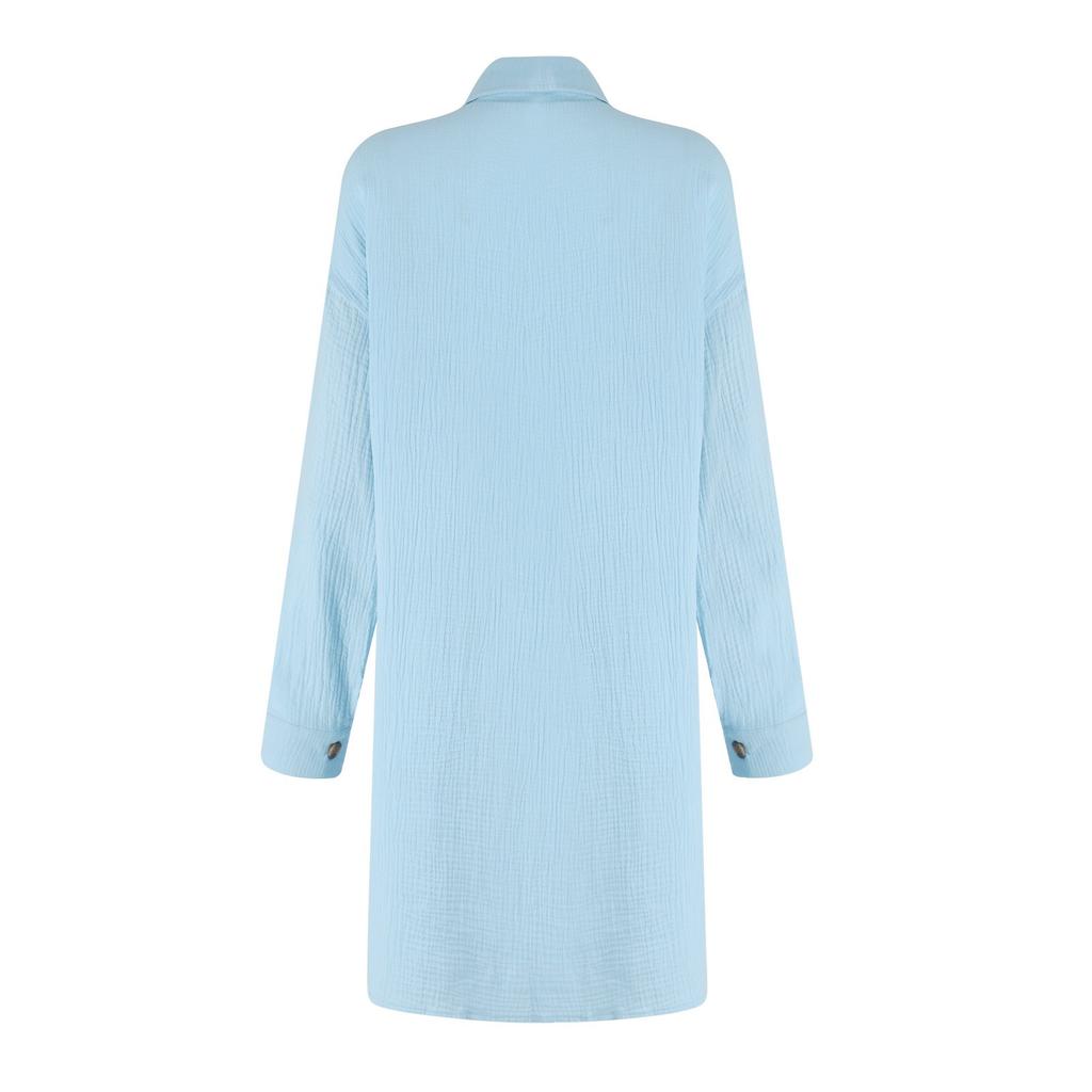 New Women's Fashion Casual Color Buttoned Mid-Length Long Sleeve Loose Dress