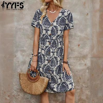Abiti casual a vita alta con scollo a V a maniche corte primavera estate moda donna