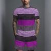 Men Grey White Vertical Thin Stripe Short Sleeve Tee And Matching Shorts Two Piece Suit