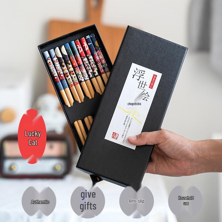 Japanese Style Bamboo Chopsticks: Creative High-End Gift Set (5 Pairs)