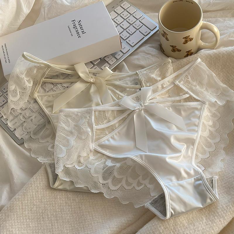Pure Desire Wind Sexy Lace Bow Tie Cross Underwear Women's Pure Cotton Crotch Middle Waist Briefs Breathable Triangle Panties