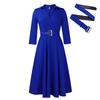 Women's Spring Lapel Solid Color High Waist Elegant Large Size Dress