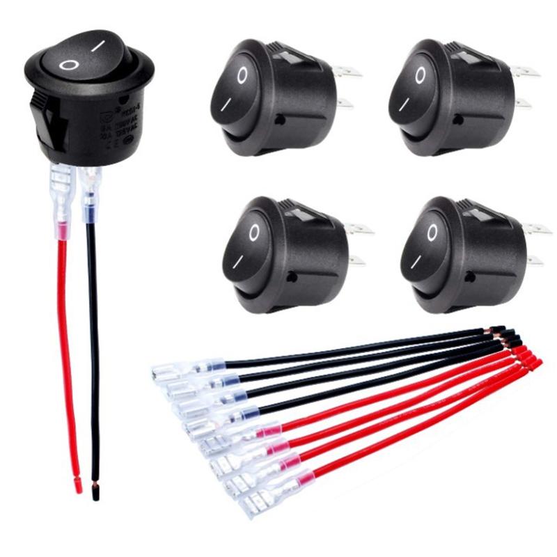 1/4PCs Car Circular Rocker Switches 12V DC Circular Toggle Switch For Motorhomes 2-pin Connector Auto Car Accessories Switches4