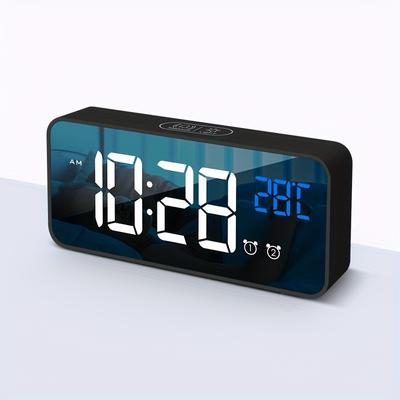 Sprachsteuerung Digitaler Wecker TEMP 2 Alarme Schlummerfunktion Nachtmodus Tischuhr Netzschalter 12/24H Wiederaufladbar Musik LED Uhr