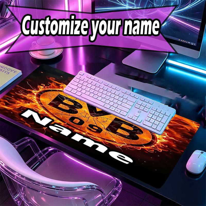 Custom Name Personalized Borussia Dortmund Pattern Mousepad, Laptop PC Desk Mat, Decorative Desk Mat for Home Keyboard Pad Gift