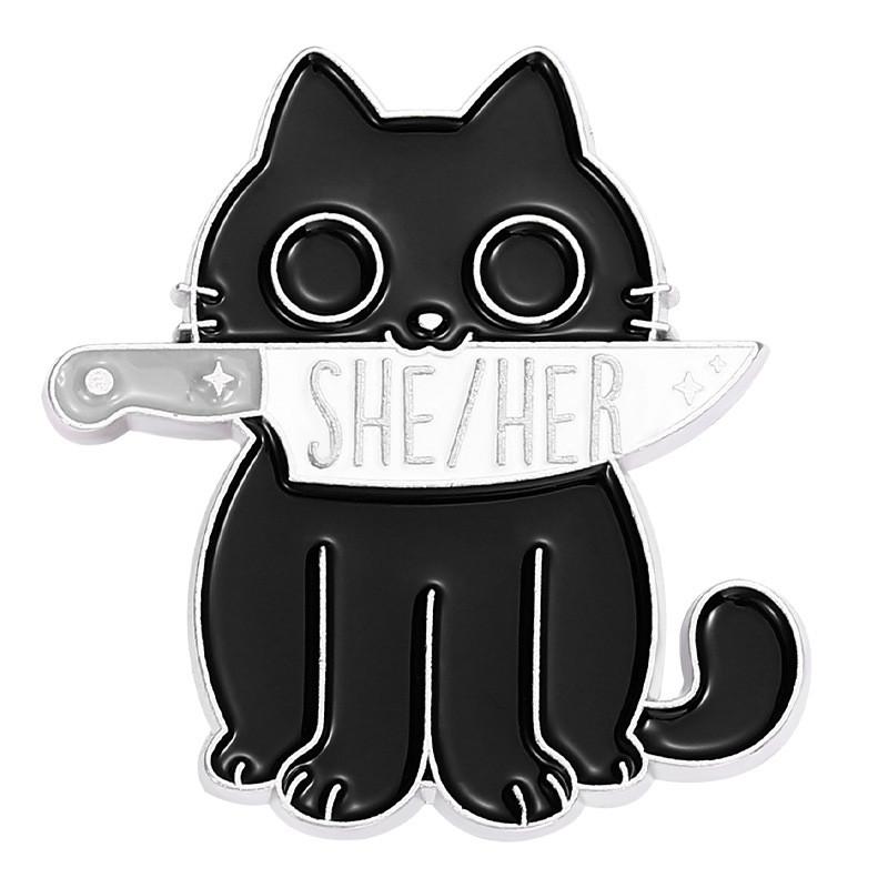 Stylish And Unique Black Cat Design Alloy Brooch Pin For Fashion Enthusiasts Unisex