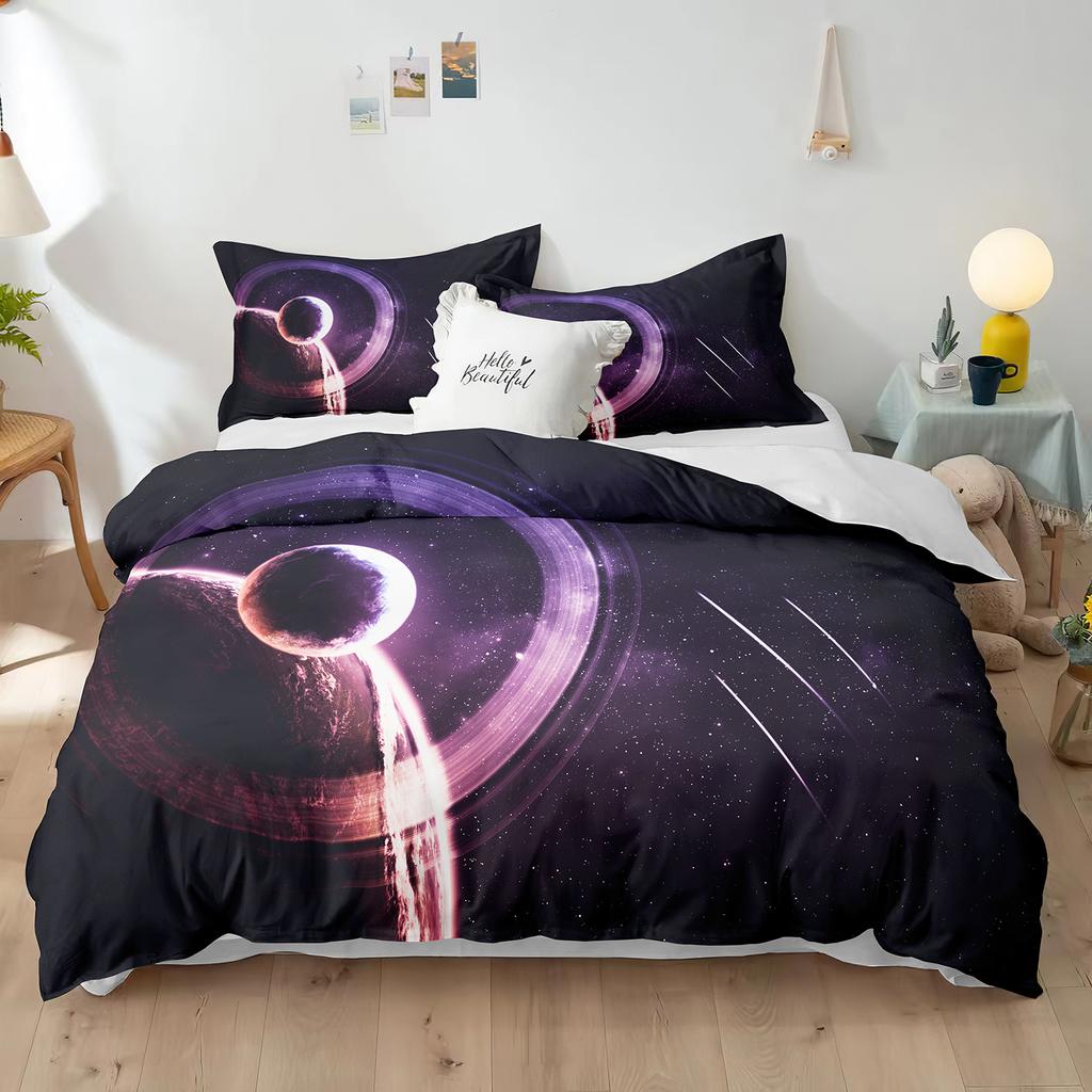 Set de husă de pilotă cu temă planeta uriașă 3D Mercury Galaxy Space Blue King Queen, dimensiune dublă, husă de cuvertură din poliester pentru copil, băiat, fată