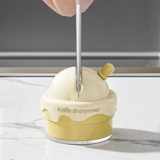 Yousheng Whetstone Ice Cream Shape Kitchen Sharpener ABS Ceramic Easy To Use Knife Scissor Sharpener Practical Tool