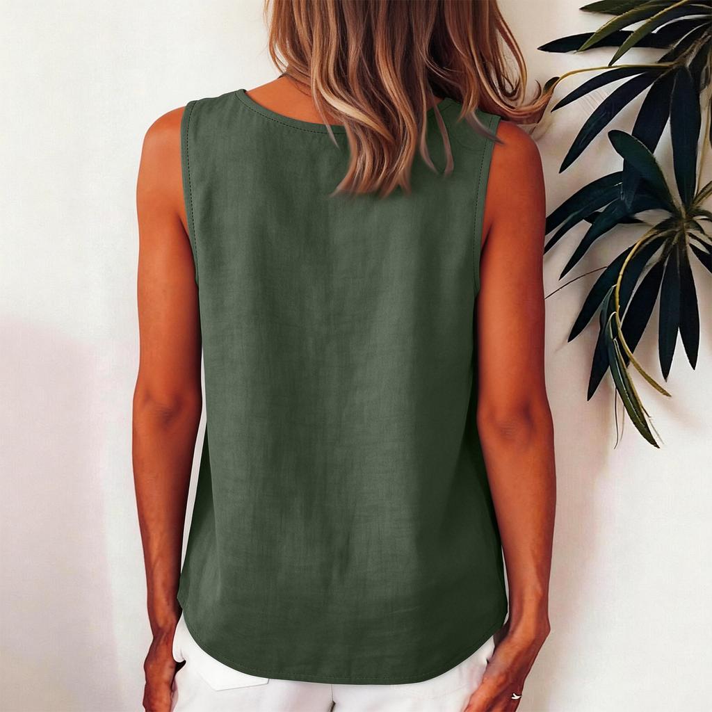 Women's Sleeveless Button-Up Shirt Loose-Fit Vest Top With Single Side Button