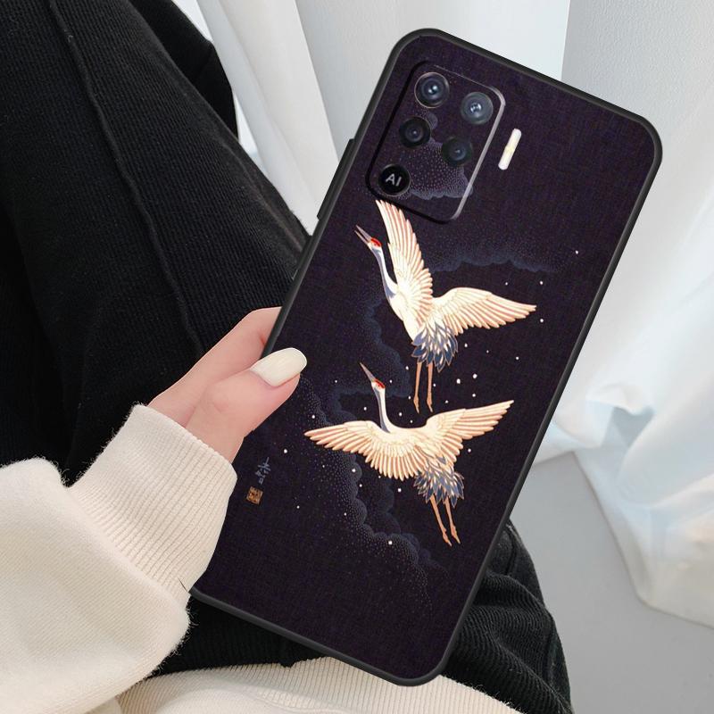Japanese Cranes Art Case For Oppo A17 A57 A77 A40 A78 A54 A74 A94 A76 A16 A96 A18 A60 A80 A38 A58 A98 A15 A5 Pro