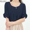 ZANZEA Blusa Casual de Verano para Mujer con Cuello Redondo y Manga Corta