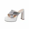 2025 Summer Luxury Crystal Glitter High-heeled Slippers Sexy Hollow Out Thick Soled Sandals Fashionable Open Toed Wedding Shoes