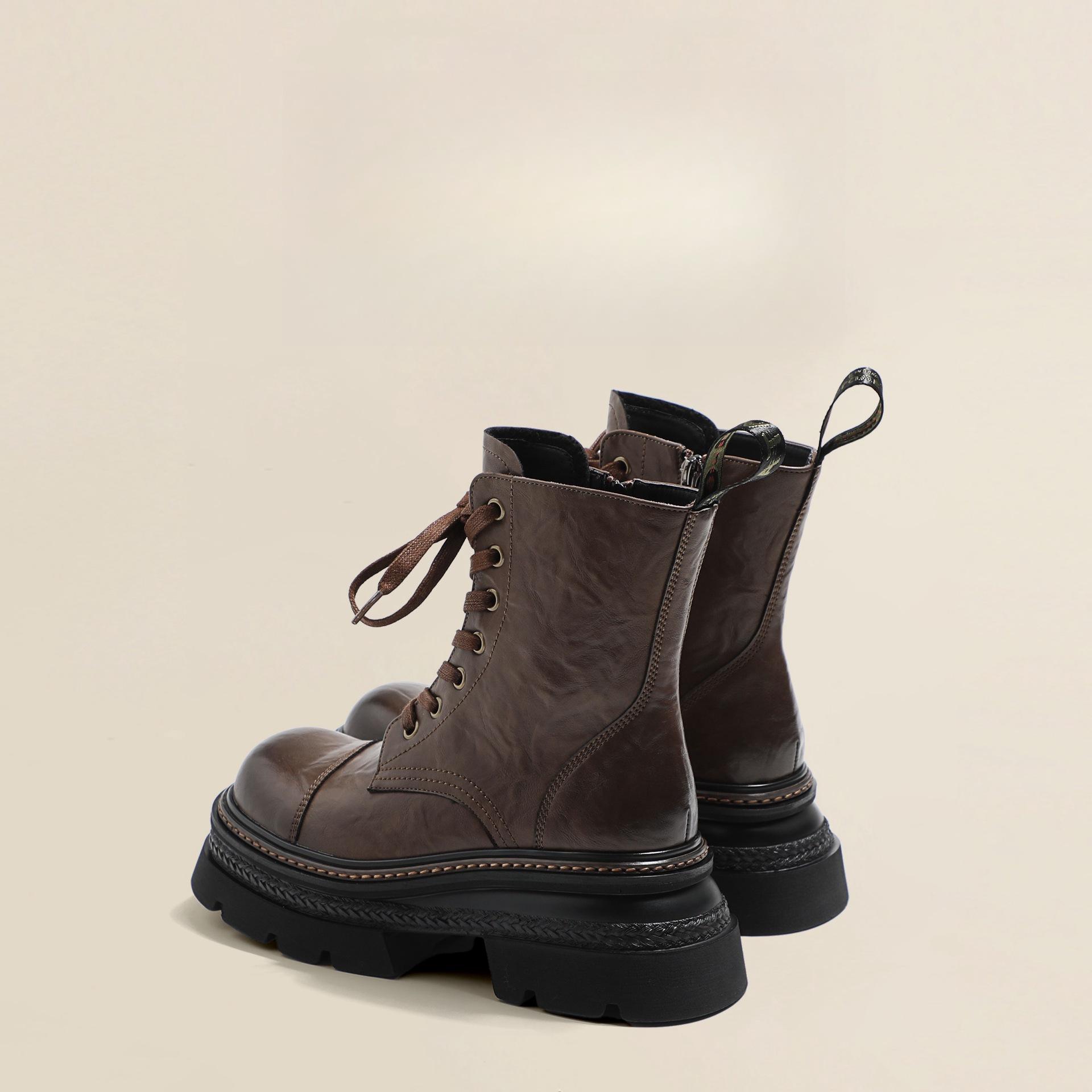 

Soft leather version~ Super cool heightening 7cm thick-soled Martin boots for women s 2024 autumn models, polished and washed locomotive 40 коричневый