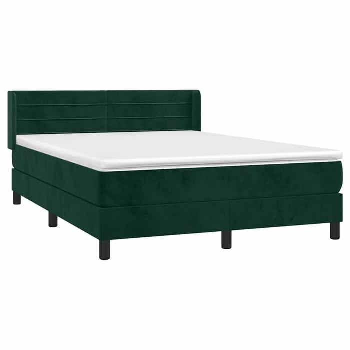 Lit avec sommier et matelas - Maison Exclusive - Velours vert foncé - 140x190cm - Tête de lit réglable
