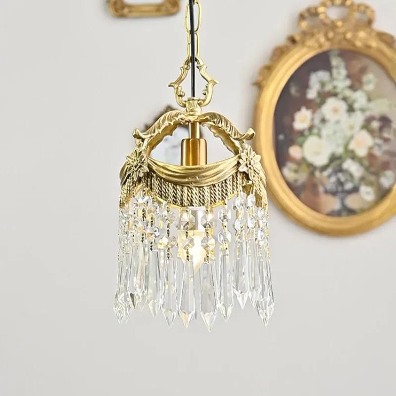 European  Luxury Brass Restaurant Chandelier French Classical Retro Bedroom Foyer Crystal Pendant Light