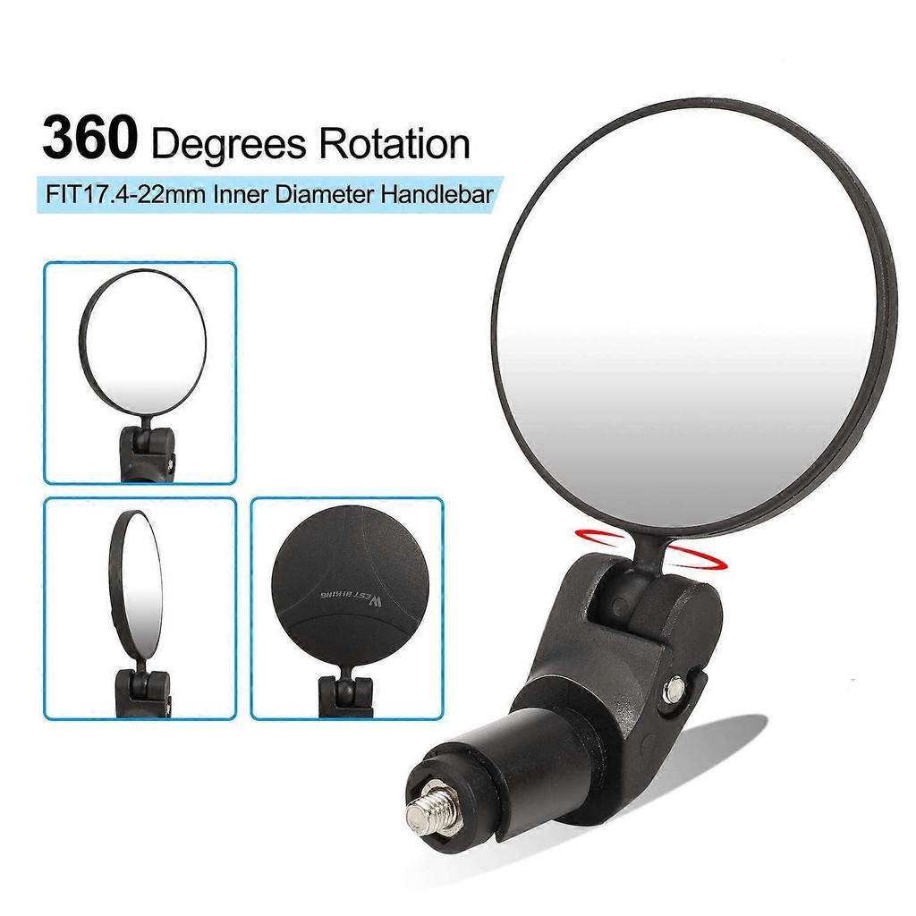 Bar End Bike Mirrors, HD Wide Angle Bicycle Rear View Mirrors, 360 Dregree Adjustable Rotation Handlebar Convex Mirror