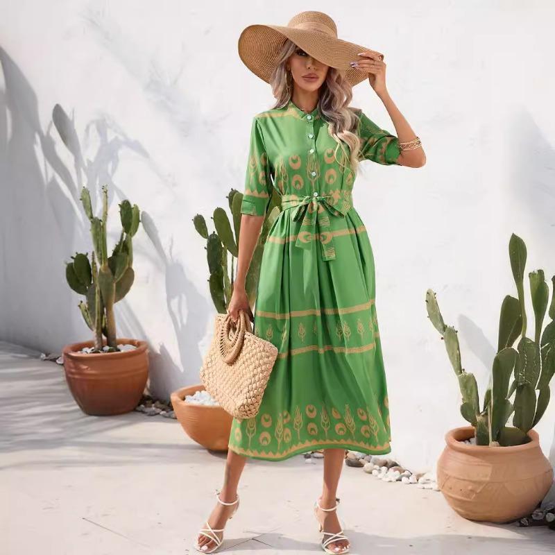 Women's Summer Ethnic Print Five-sleeve Dress
