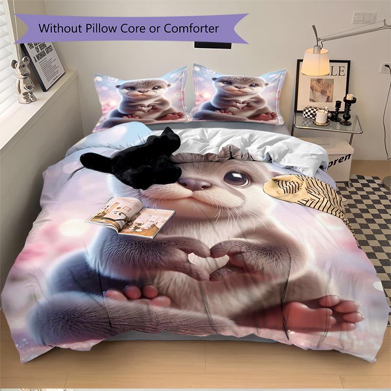 

3 шт. Аниме Выдра Комплект Постельного Белья - Включает Один Пододеяльник и Две Наволочки (Нет ядра) - Домашний декор, Праздничный подарок, Полиэстер - Подход. 135x200cm