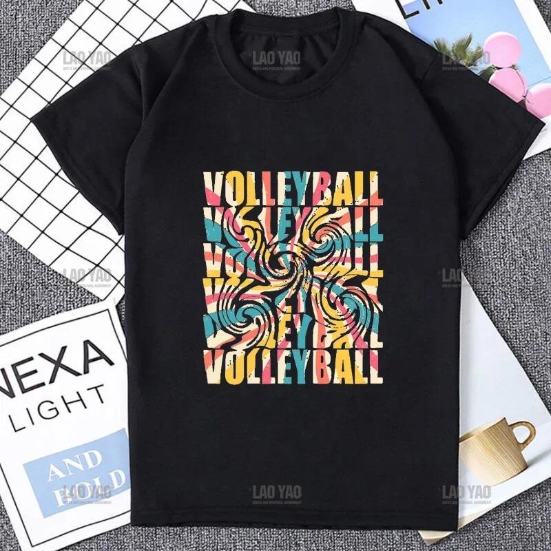 Farbenfrohes Volleyball Kurzarm Damen T-Shirt Harajuku Niedlich Bunter Ball Print Bequemes Herren T-Shirt Lässige Mode Lockeres T-Shirt