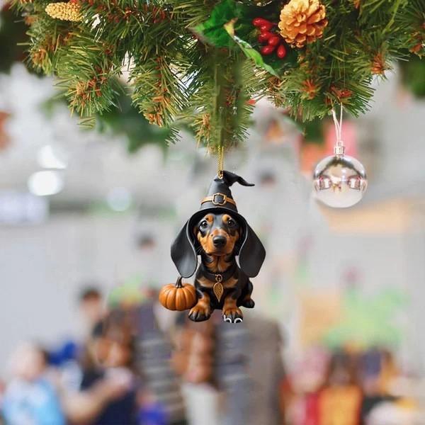 Adorable Cartoon Christmas Hat Dog Pumpkin Dachshund Car Hanging Ornament Acrylic