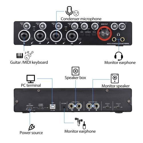 Sumina 4-Channel Recording Sound Card with Driver, Free Audio Interface, 4-in/4-out USB Sound Card, 24-bit/192kHz, 48V Phantom Power, for Professional