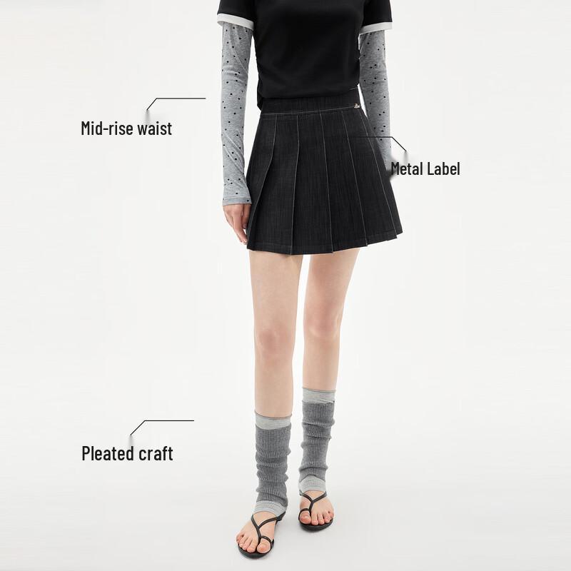 ELLE Women's Pleated A-line Mini Skirt
