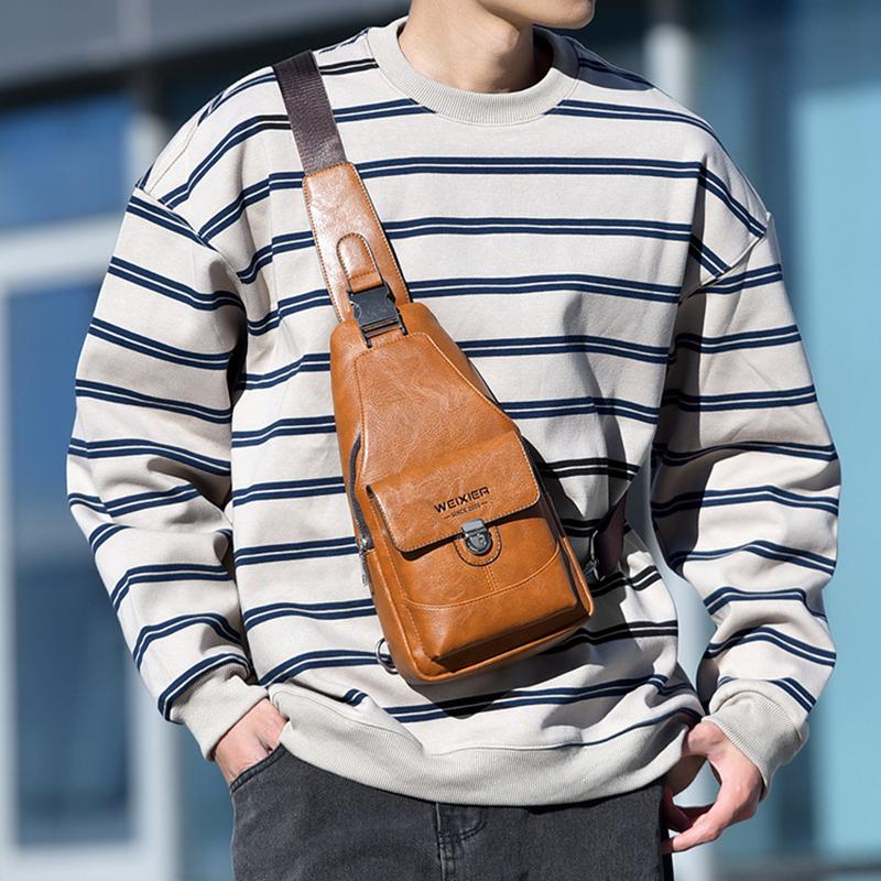 WEIXIER Men's Crossbody Bag Chest Sling Pack - Lightweight Minimalist Fanny Pack for Travel, Hiking, Daily Use