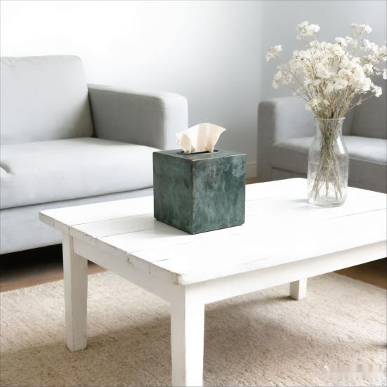 Xiaobudian Quadratische Taschentuchbox, Distressed Eisenkunst Aufbewahrungs-Leichtluxus-Halter für Wohnzimmer Arbeitszimmer Teeraum, Rostfeste Boxabdeckung