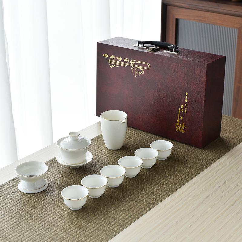 Lamb Fat White Porcelain Gongfu Tea Set - Customizable Tea Cups & Business Gift