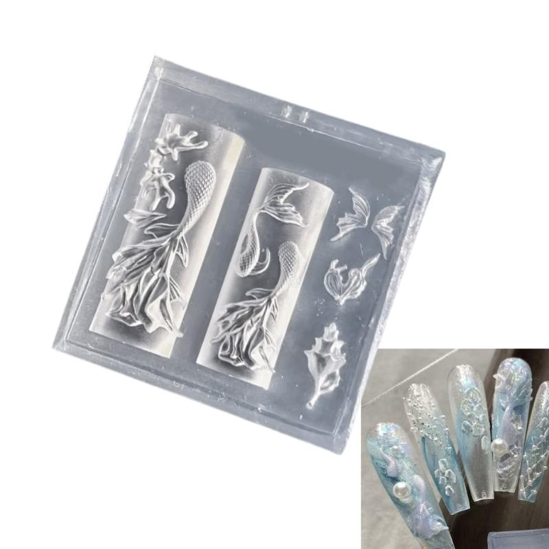 Flexible Nails Art Mold Accessory Molds Mermaids Tail Shape Decorative Moulds Silicone Texture for Various Nails Types