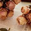 Simulated Flower Burnt Edge 5 Head Rose Withered Rose, Fake Flower Living Room Home Decoration Roasted Edge Rose Artificial Silk Flower Set of 3