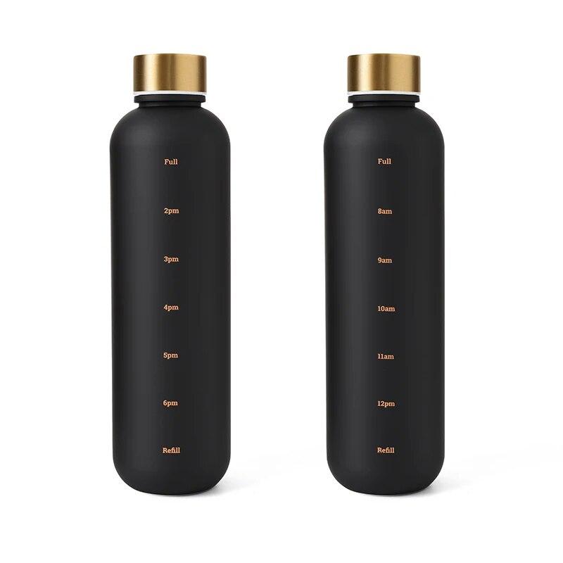 

Бутылка 1 л с маркером времени 32 унции мотивирующая многоразовая фитнес спорт на открытом воздухе путешествия герметичная без BPA матовый пластик 1000ml чёрный