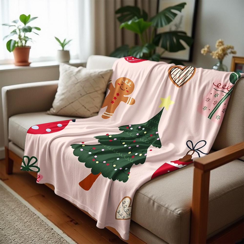 Soft Pastel Xmas Cartoon Anime Print Flannel Blanket Soft Warm Throw for Kids Bedroom Sofa Christmas Office Car