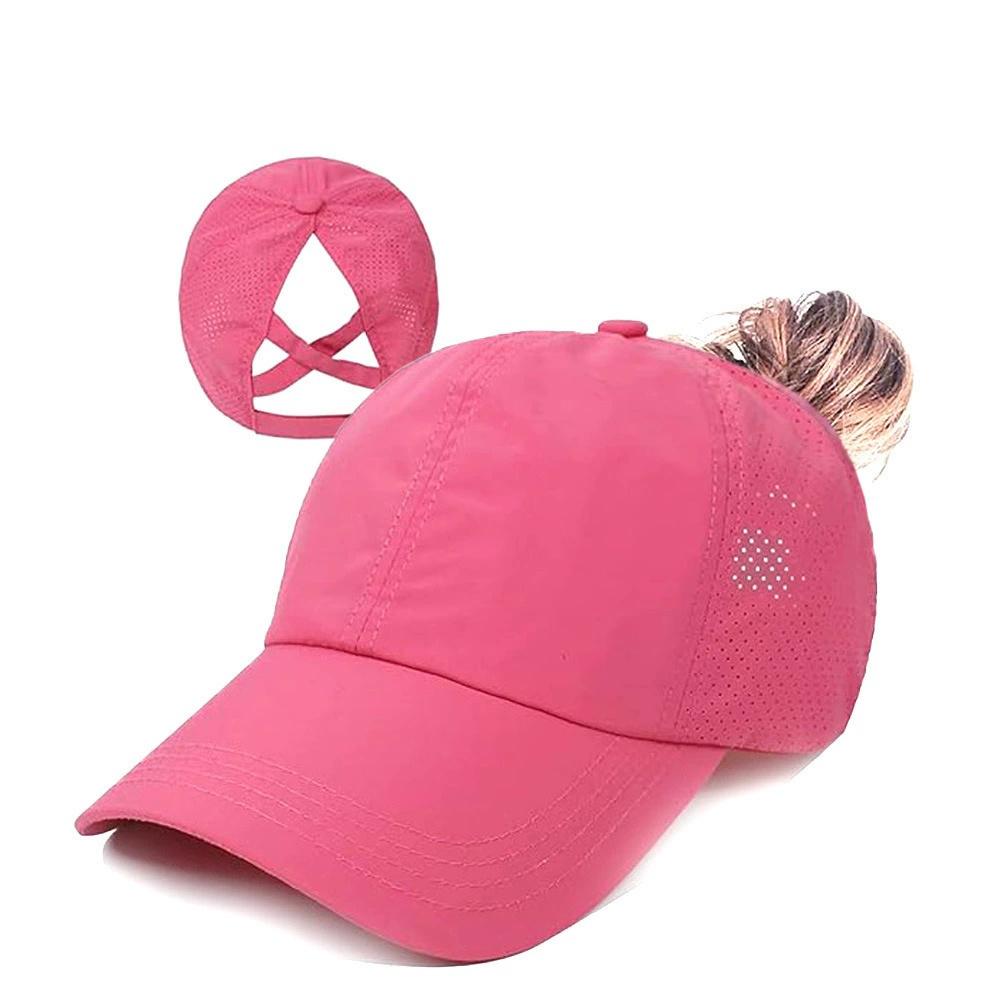 Zomer Effen Kleur Baseballpet Dames Athleisure Kruis Paardenstaart Hoed Mesh Sneldrogende Pet Vizierpet Adjustable pink