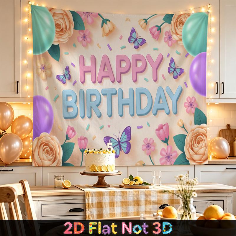 1pc Birthday & Wedding Floral Butterfly Indoor/Outdoor Hanging Banner